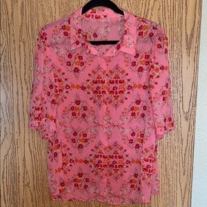 Floral Pink Button-Up Blouse